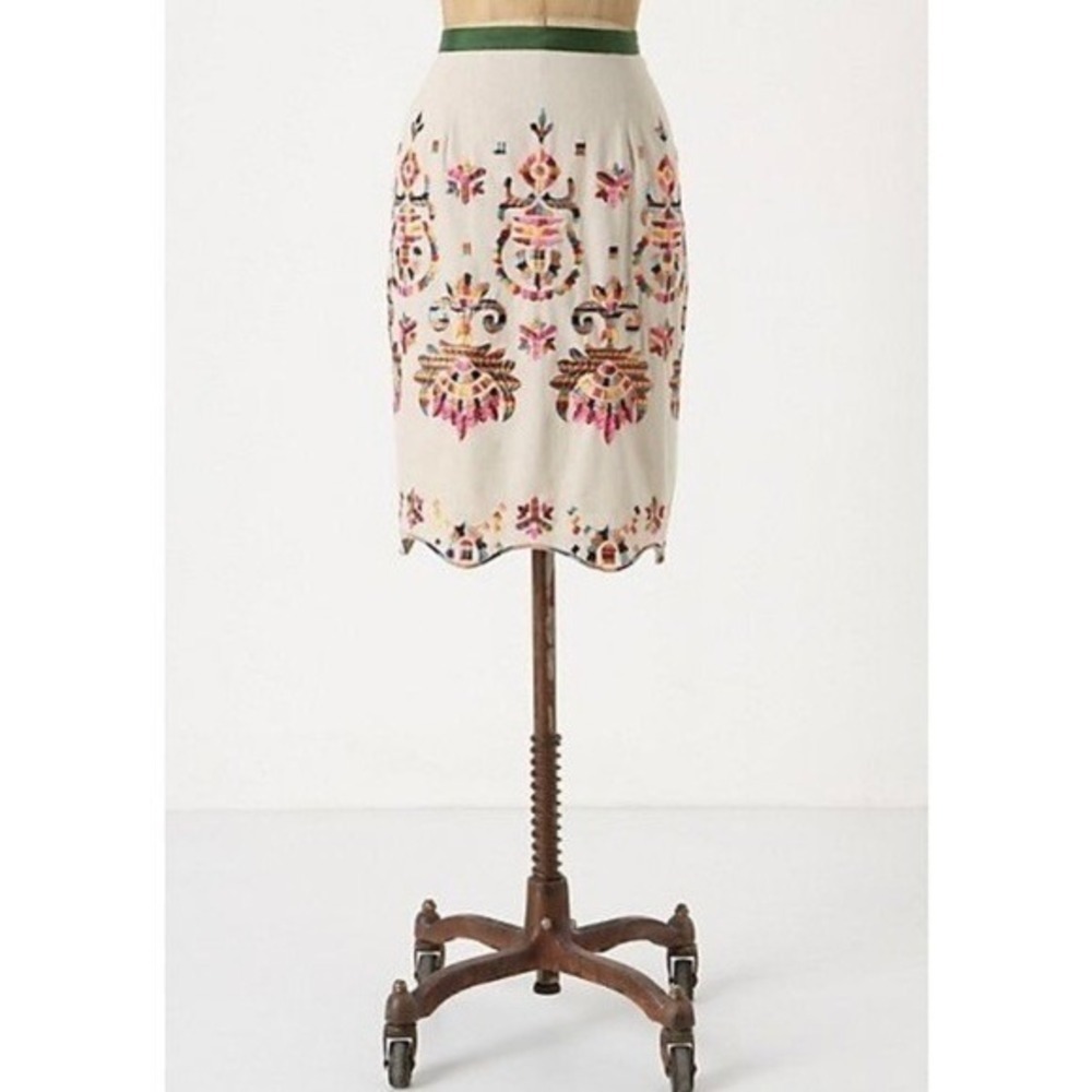 Anthropologie COREY LYNN CALTER Majestic Medallions Embroidered Skirt Linen 4